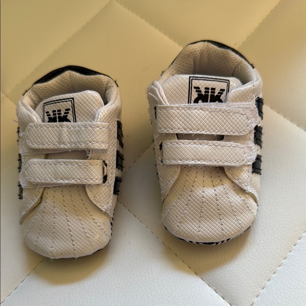White and Black Baby Walker Sneakers with Velcro Straps